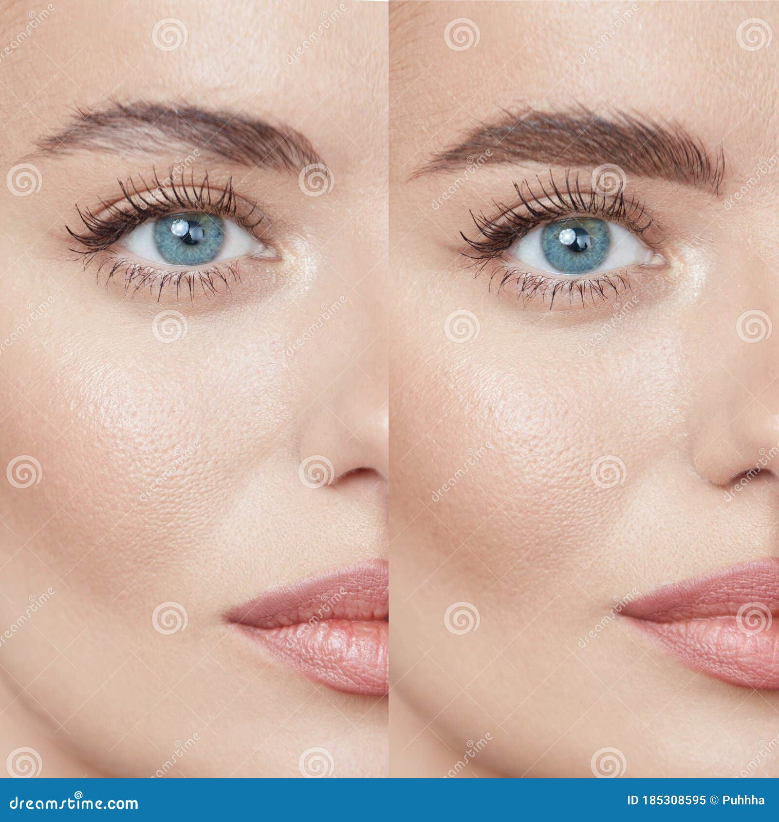 beauty. close up womanÃ¢â¬â¢s eyebrows before and after correction.